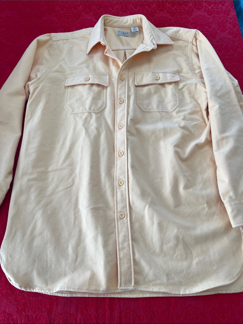 L.L.Bean Men’s Heavy Cotton Shirt Butter Yellow Cream Utility Button-Up 25.5" PT